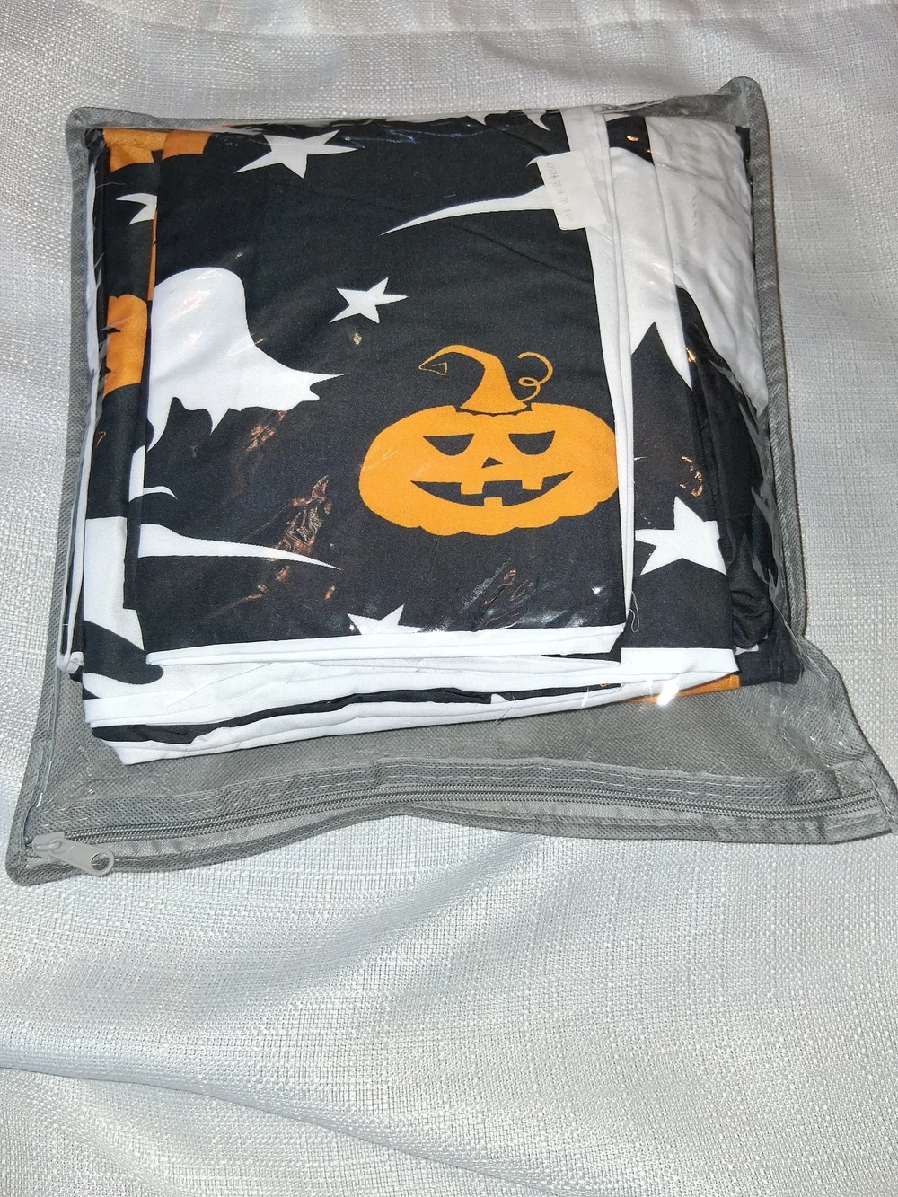 NIB Halloween Queen 4 Pc Bedding Set Pumpkins Bats Ghosts